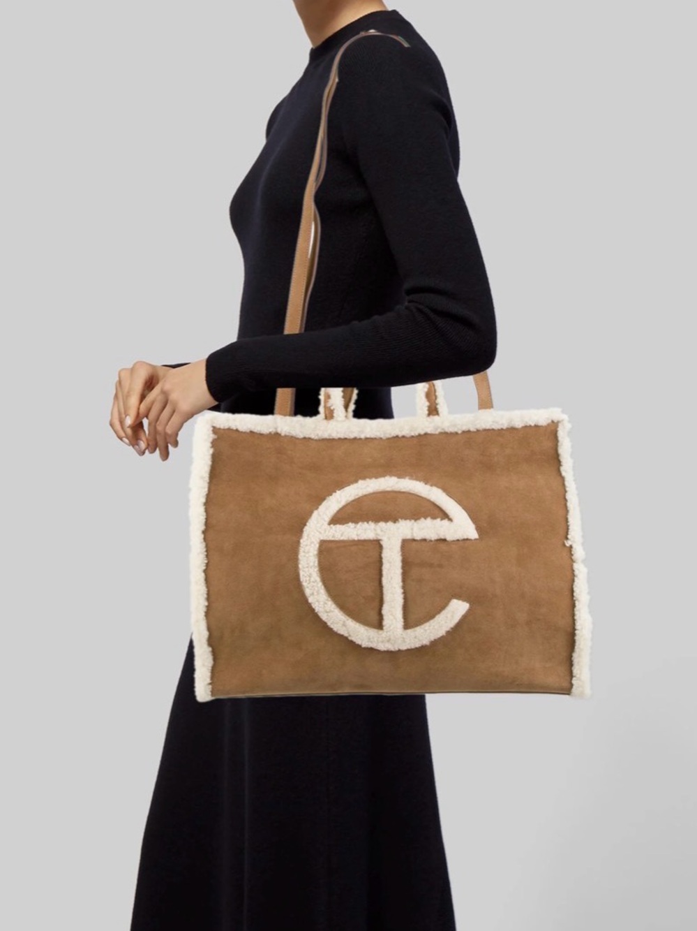 NWT! UGG x Telfar Chestnut Suede Tote with Cream Shearling Trim
